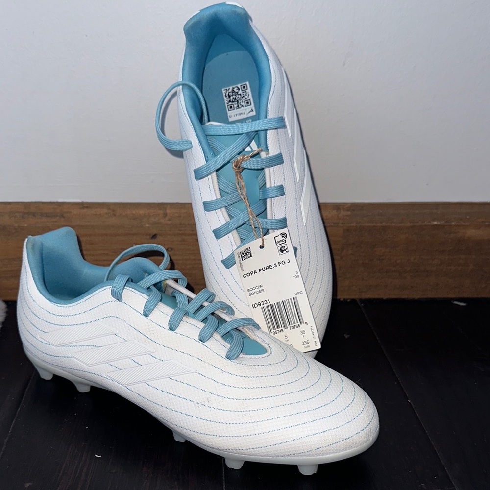 adidas Men's Copa Pure FG Soccer Cleats White and Light Blue